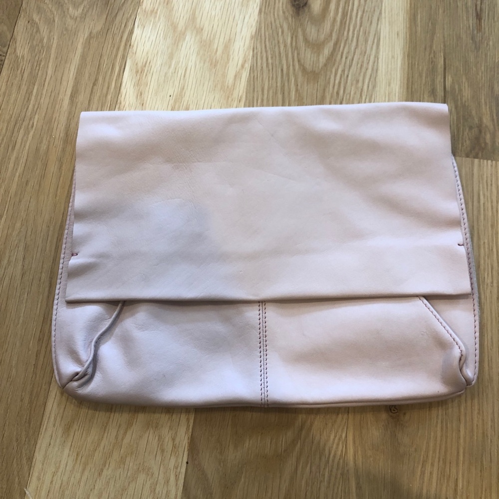 ASOS light pink leather foldover clutch